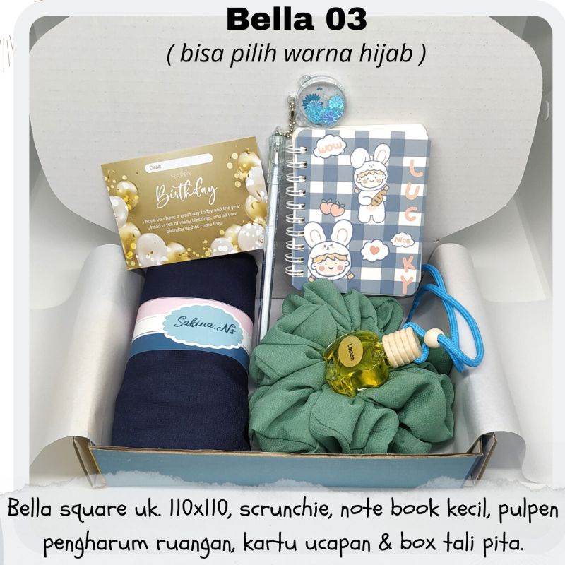 hampers hijab gift box / hampers lebaran bella square pashmina