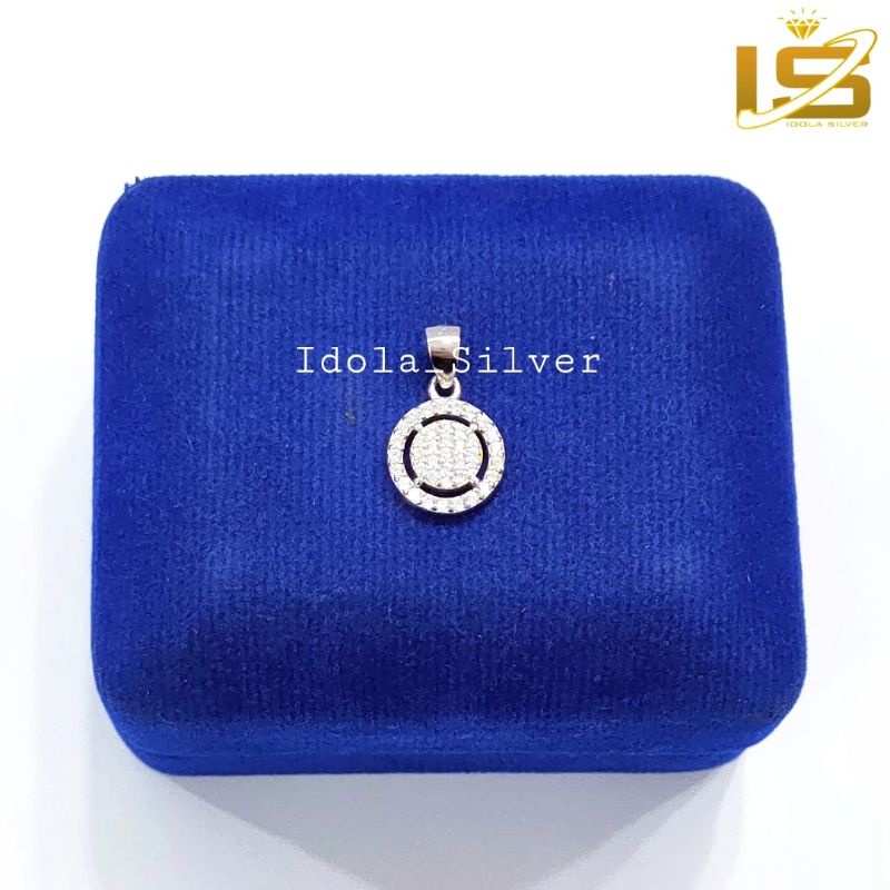 LIONTIN PERAK ASLI SILVER WANITA 925 LAPIS EMAS PUTIH MODEL LIONTIN BULAT PERMATA KELILING - PERHIASAN PERAK ASLI