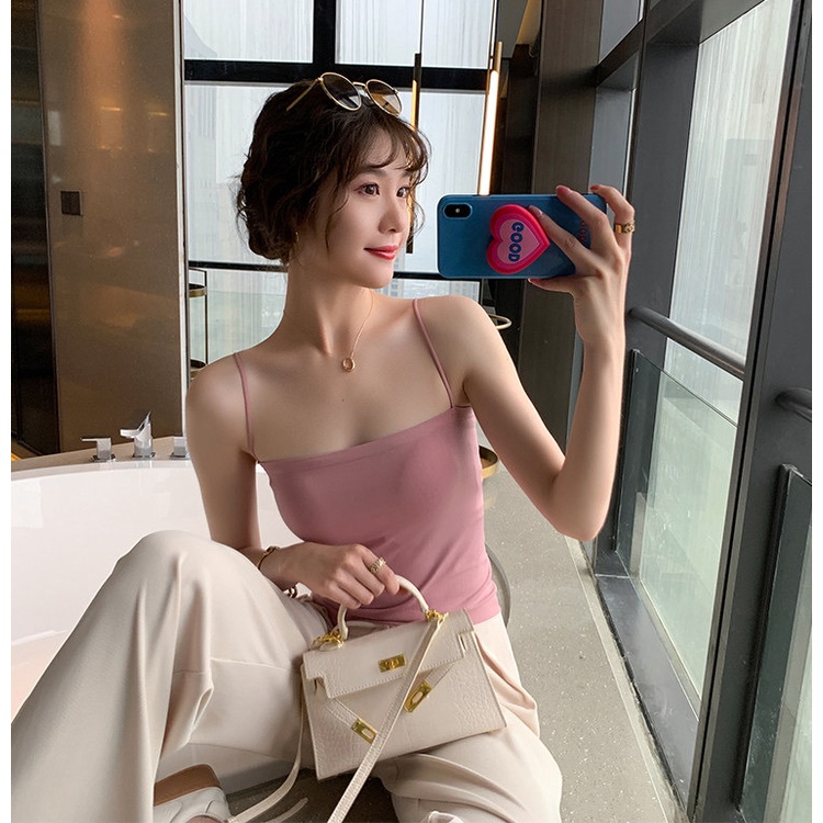 BATAMMODE Tank top Basic Wanita Square spaghetti Crop top-4