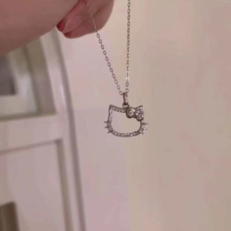 Kalung Rantai Bandul Kucing Lucu Bahan Alloy Warna Silver Untuk Wanita