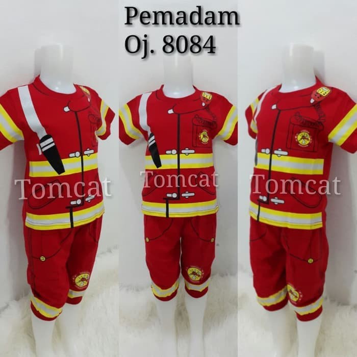 Setelan Profesi Anak Laki Laki Pemadam Baju Kaos Celana Joger Kostum Murah Cowok