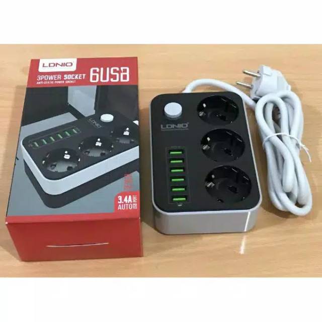 LDNIO SC3631 stop kontak 3 power socket dan 6 USB charging anti static high quality