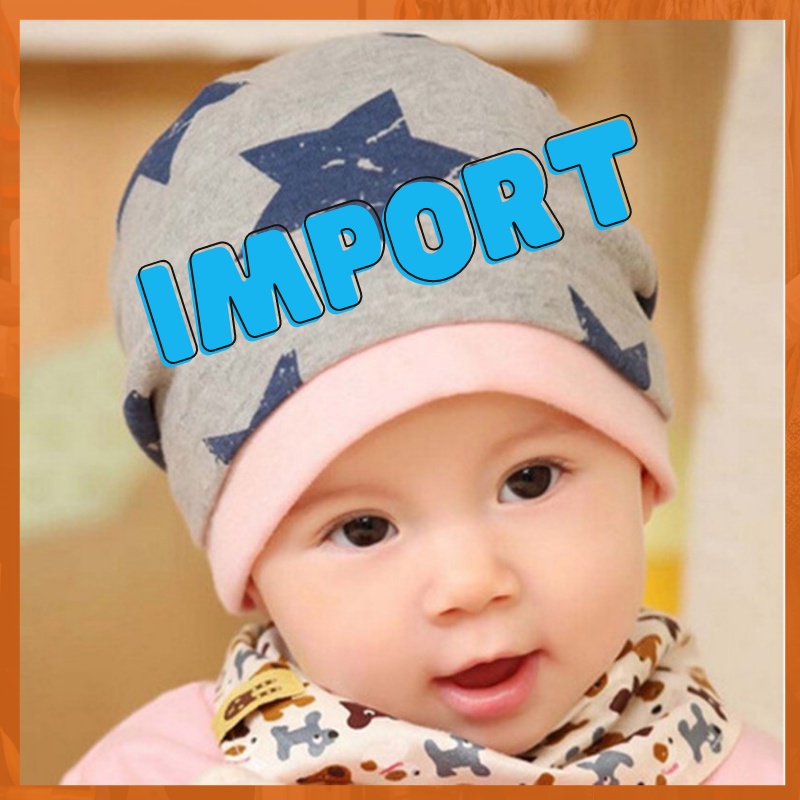 Topi Bayi Anak Laki IMPORT Usia 1 2 3 Tahun - Kupluk Bayi Bintang Elastis dan Nyaman - Kupluk Import