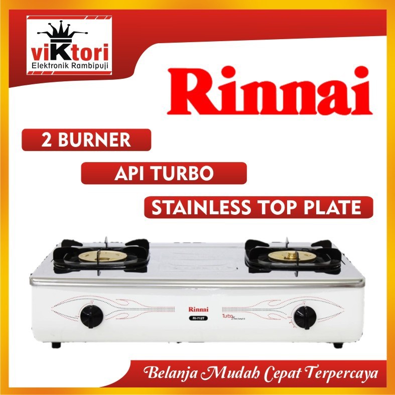 RINNAI KOMPOR GAS 2 TUNGKU RI712T / KOMPOR GAS RINNAI TURBO PUTIH / KOMPOR GAS RINNAI STAINLESS