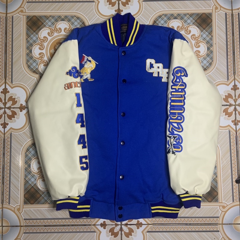 VARSITY JACKET ANOM OFFICIAL BLUE CREAM ORIGINAL murah