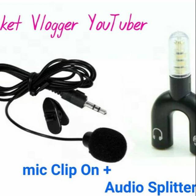 PAKET YOUTUBER VLOGGER SMULE rekaman Microphone Clip On + Audio Splitter
