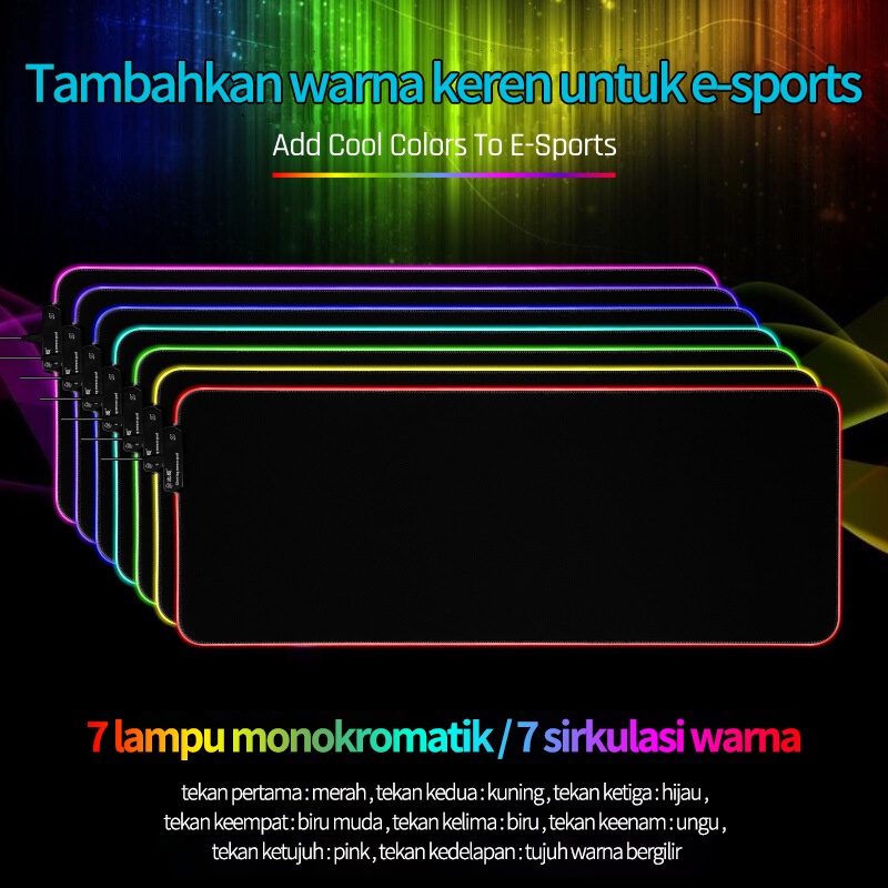 Mouse pad gaming RGB XL LED glowing high precision anti slip jumbo mousepad besar USB cable