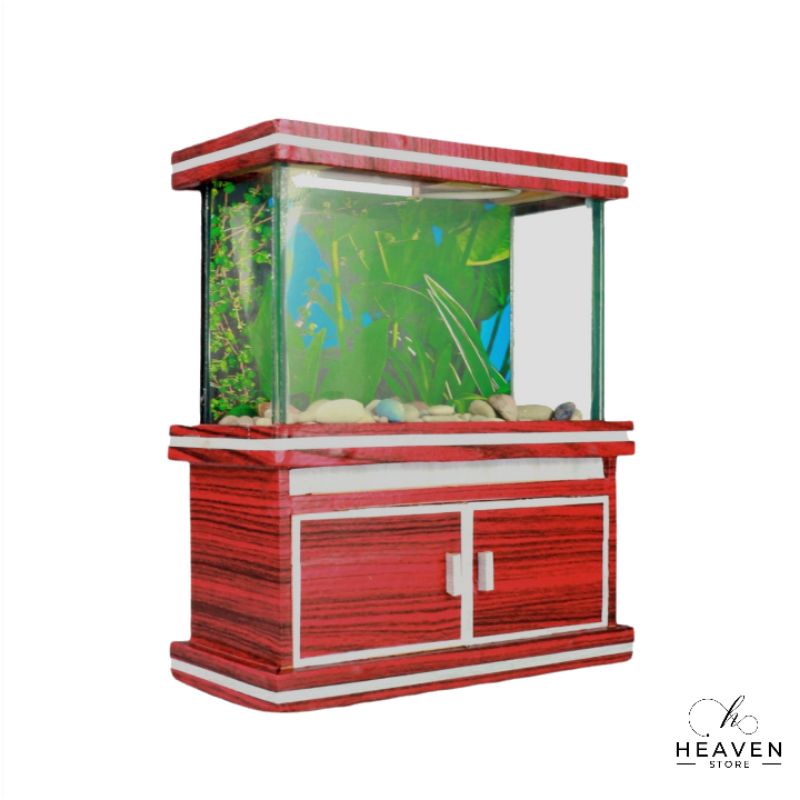 Aquarium Fullset, Lemari / Buffet, Lampu LED, Batu Aquarium / Pasir Aquarium, Background Aquarium, A