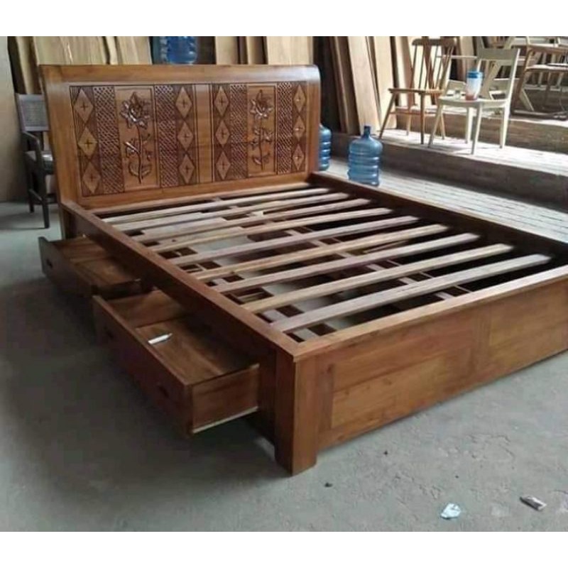 tempat tidur dipan minimalis laci kayu jati perhutani