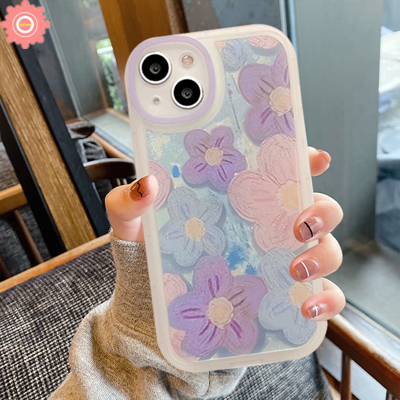 Soft Case TPU Motif Bunga Ungu Cover iPhone 11 7 8 Plus 8plus 13 12 Pro MAX XR X XS MAX 6 6S SE 2020