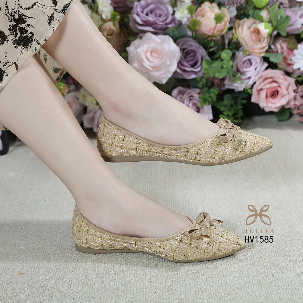 COCO HELIVA Sepatu FlatShoes Teplek Bahan Mesh Motif Pita Ribbon Bow Model Slip On HV1585 Original Brand