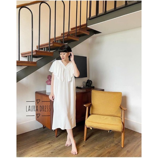 BISA COD LAURA DRESS MIDI DRESS MAXI RAYON TWILL PENDEK FASHION KOREA IMPORT POLOS BY YAYUKU