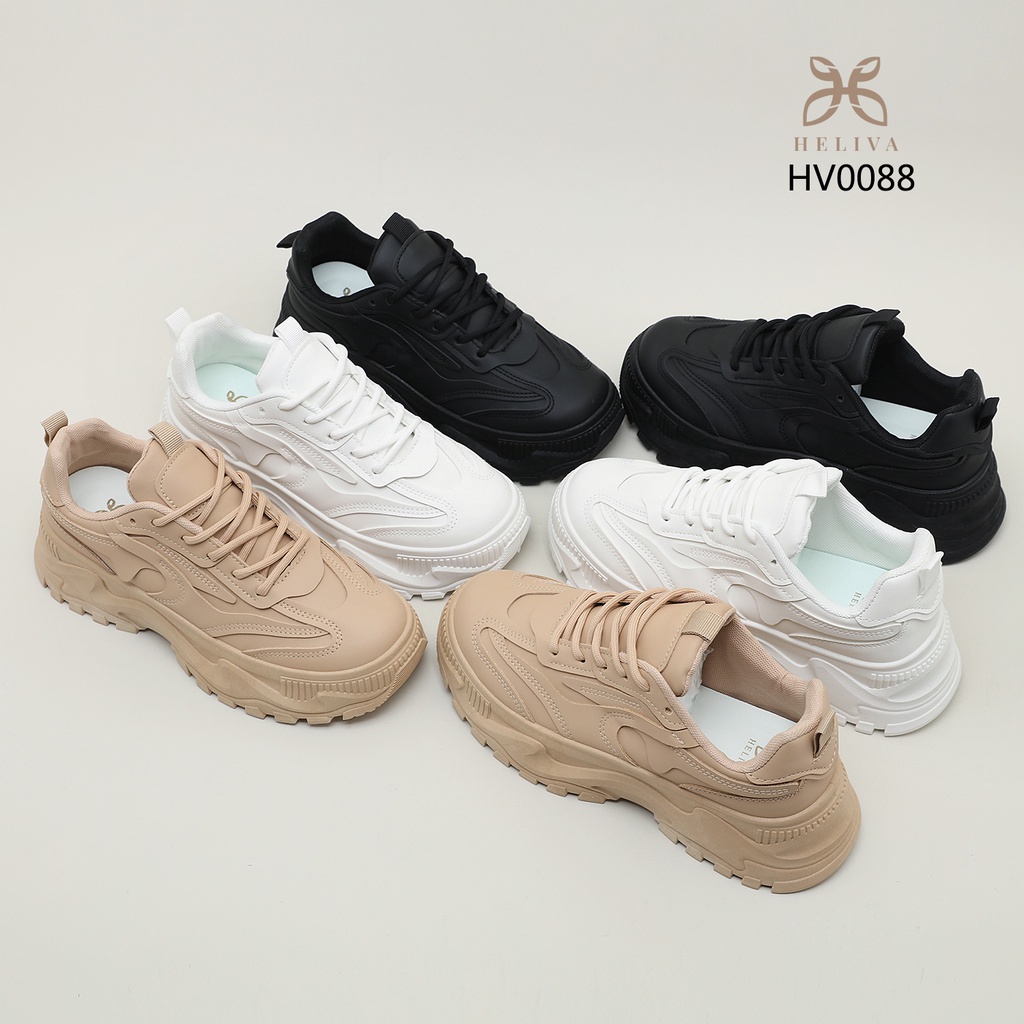 HELIVA GABE Sneakers Sepatu Polos Tali Sol 6cm Tinggi Bahan Kulit HV0088 Original Brand