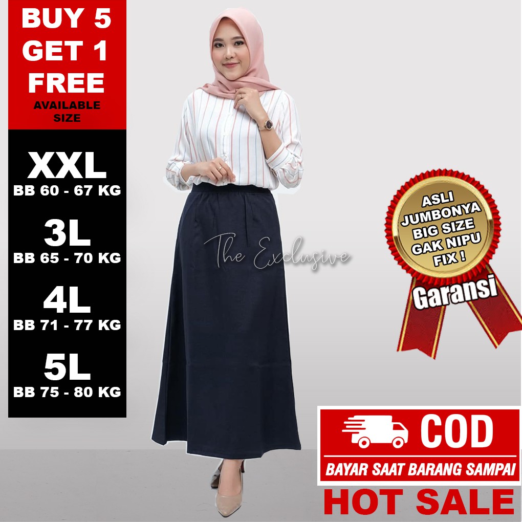 ROK KERJA WANITA PANJANG PINGGANG KARET JUMBO BIG SIZE LETTER A HITAM NAVY ABU COKLAT KHAKI CREAM