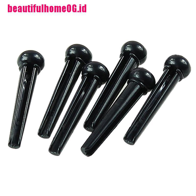 6pcs / set Bridge Pins Ebony Warna Hitam Dengan Shell Dots Untuk Akustik