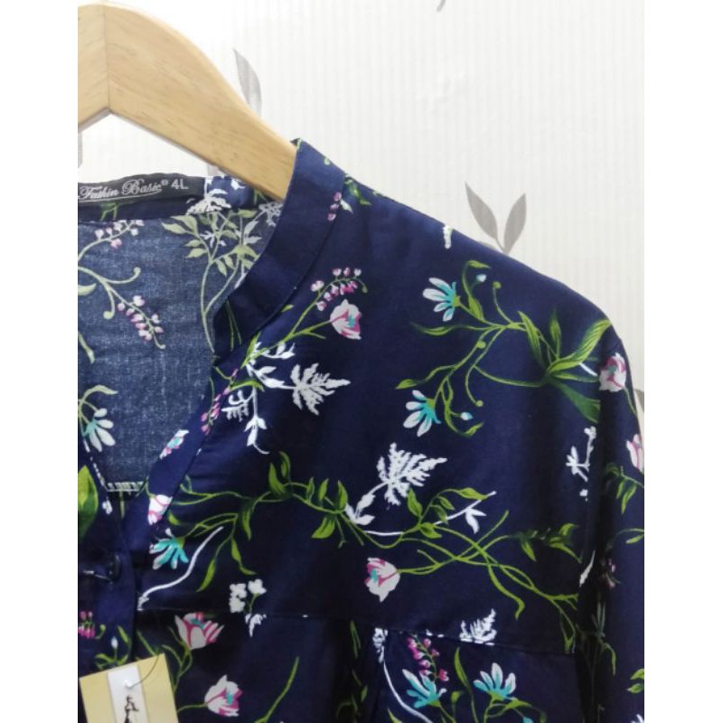 Rayon Motif 0006 - Blouse Katun Rayon - Rayon Motif - Blus Adem - Fathin Basic - SHOPIE Hijabstyle-Navy