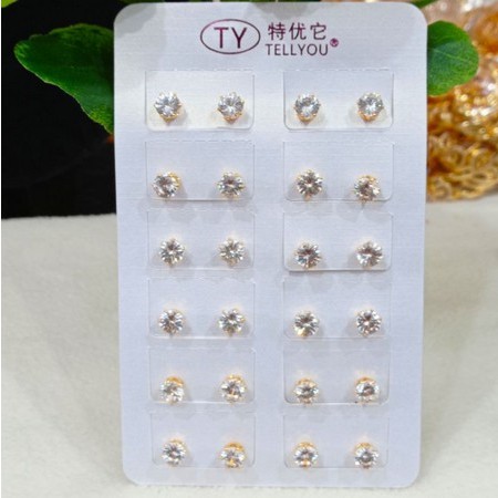 Perhiasan Anting Tusuk Permata Putih isI 12 ( Emas Import Anti Karat Xuping Untuk Dewasa )