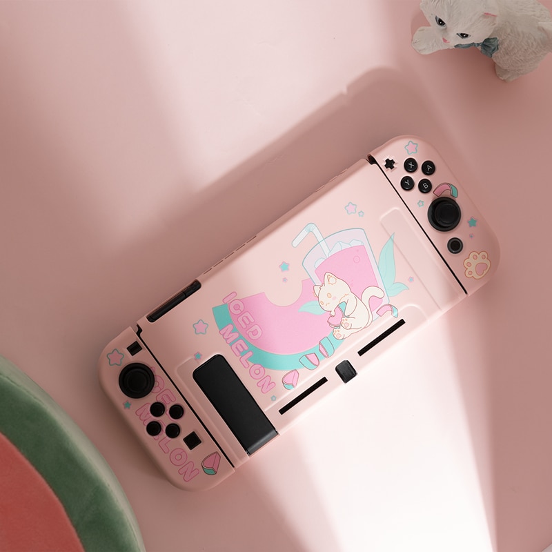 Casing Soft Case Tpu Motif Kartun Kucing / Semangka Pink Untuk Nintendo Switch