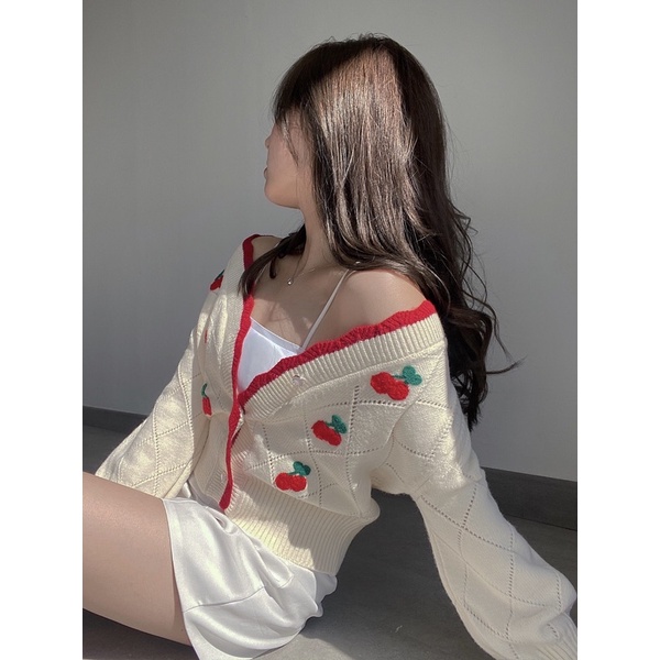 Quilla Cherry Cardigan Sweater Korean Style Outer Import Korea-Cherry