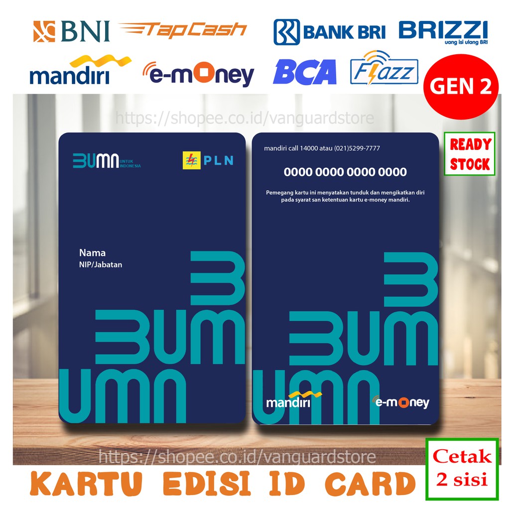 KARTU E MONEY E TOLL ID CARD PLN NEW KARTU MANDIRI EMONEY BNI TAPCASH BRI BRIZZI FLAZZ BCA - 2 SISI