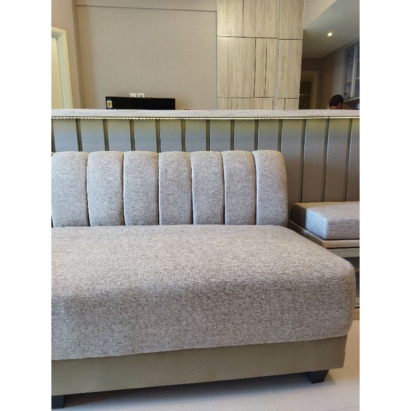 Amor Sofa Grey Canvas (Sofa Panjang Bahan Canvas Variasi Kulit)