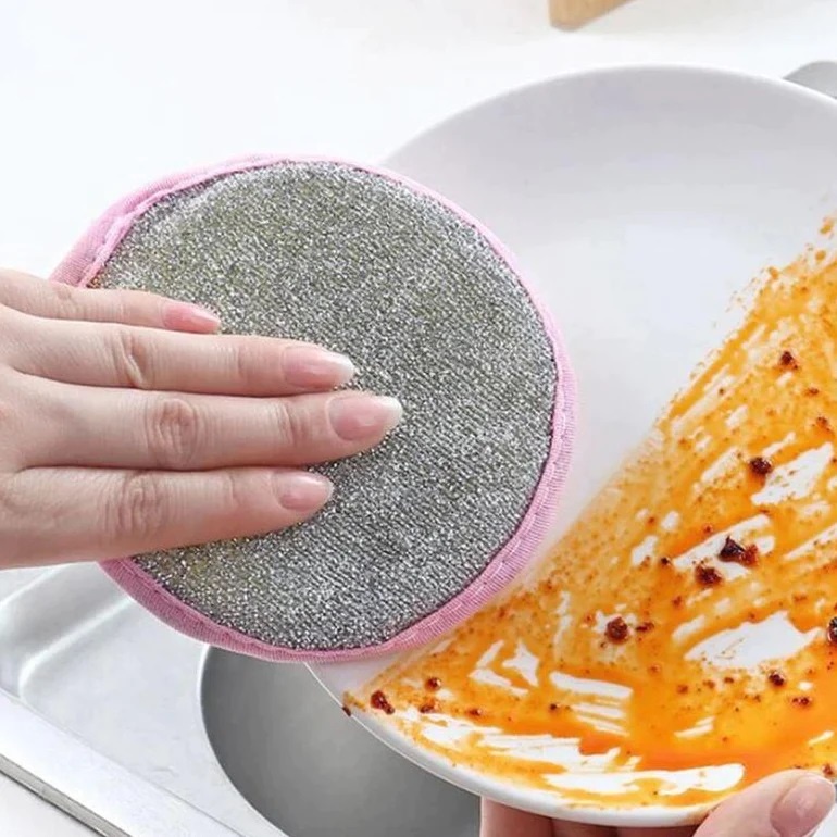 SPONS CUCI PIRING GELAS SENDOK 2 SISI HALUS DAN KASAR BENTUK BULAT / DOUBLE MAGIC DISHWASH SPONGE MEMBERSIHKAN MINYAK PANCI PENGGORENGAN