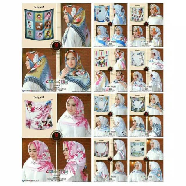 Jilbab segiempat karakter kartun cibu cibu yeffa pilih motif