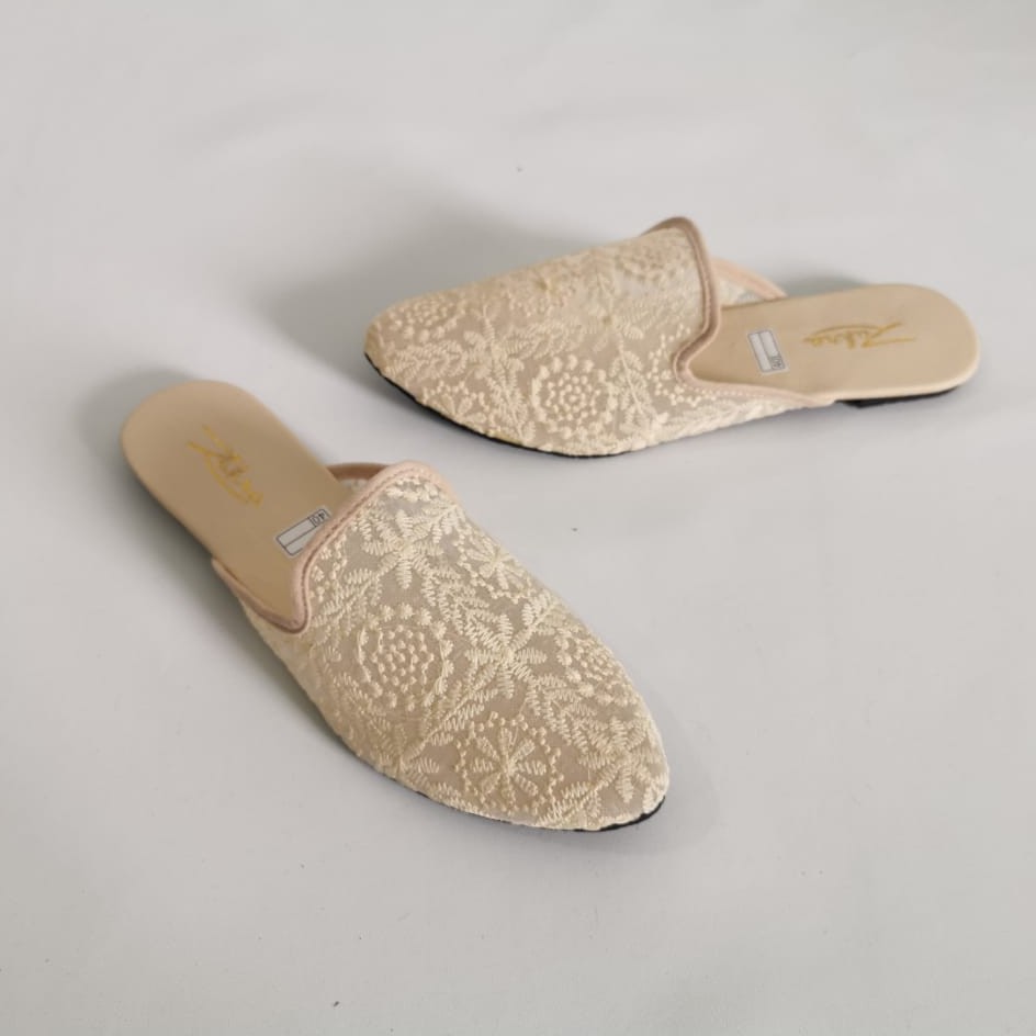 Arlaine - Sandal Slop Brukat [Cream]-Cream