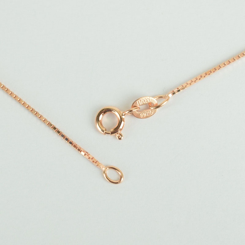 18K rantai emas mawar  Nyata Padat 925 kalung perak murni Kalung 0.8mm Kotak Rantai 16 - 24 &quot;inch Rose Gold Dicap Sederhana Gadis Fashion Perhiasan Hadiah