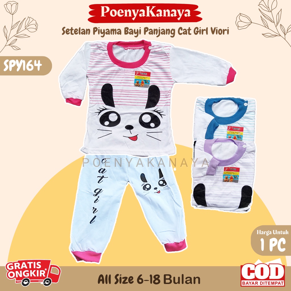 Setelan Baju Bayi Piyama Bayi Panjang CAT GIRL Viori Size 6-18 Bulan SPY164