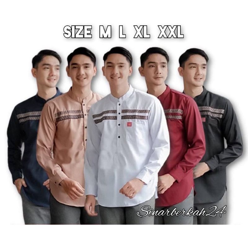 BAYAR DI TEMPAT Baju Koko Kurta Dewasa Lengan Panjang - Baju Muslim Pria - Koko Kurta Pria Bahan Toyobo Lis FF M L XL XXL