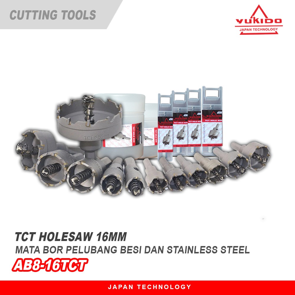 ORIGINAL TCT UKURAN LENGKAP MATA BOR PELUBANG BESI STAINLESS STEEL TCT HOLESAW  14MM-100MM