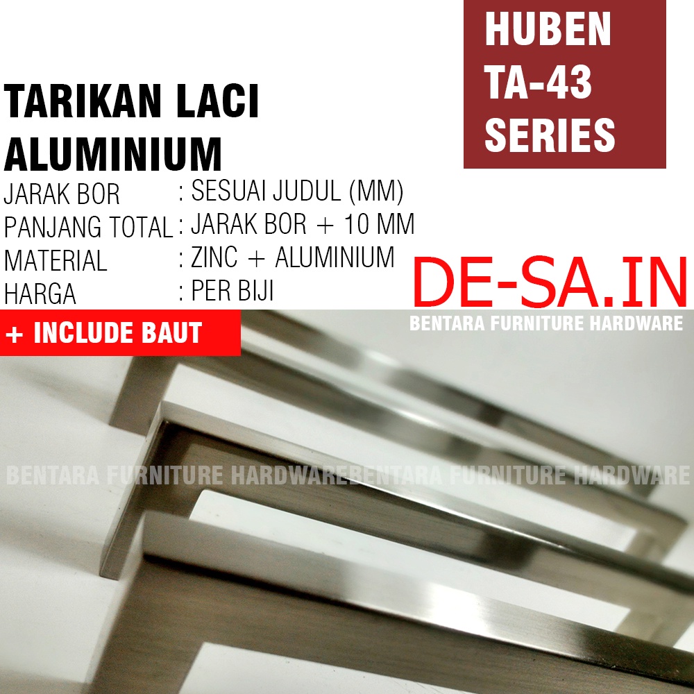 Huben TA-43 192 MM - Tarikan Laci Meja Lemari Kabinet Gagang Pintu Handle Aluminium Nikel Chrome Meja Lemari Kabinet (Sekitar 19 - 20 - 21 CM )