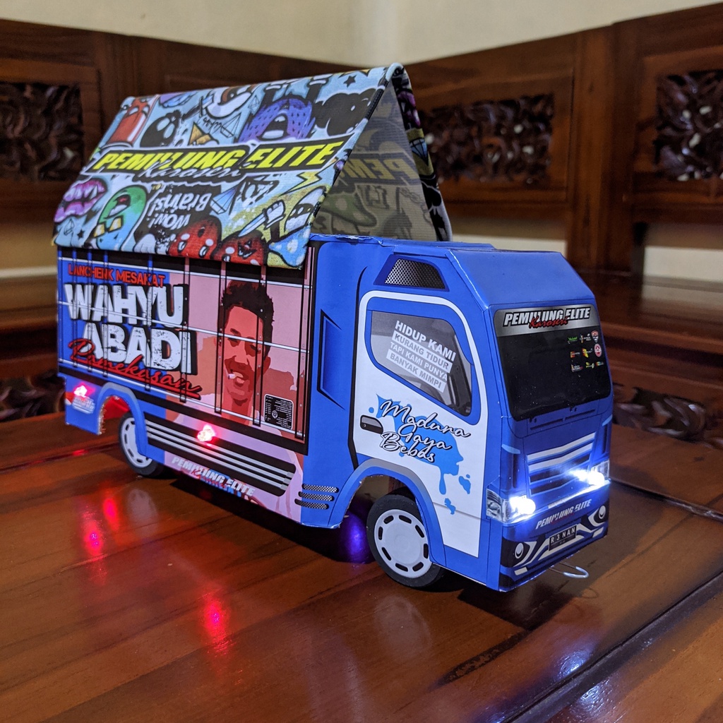 PROMO MINIATUR TRUK MURAH TRUK OLENG LAMPU TERPAL BISA BELOK MAINAN ANAK wahyu abadi full lampu terpal ukuran 30cm