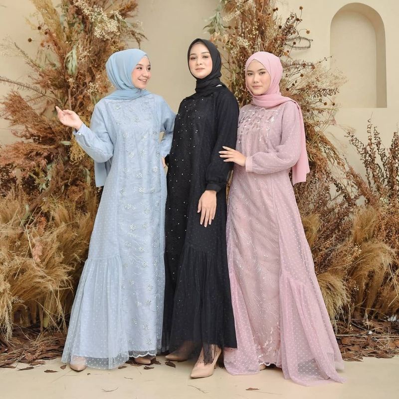 halwa dress / dress tile dot / gamis brukat / gamis cantik