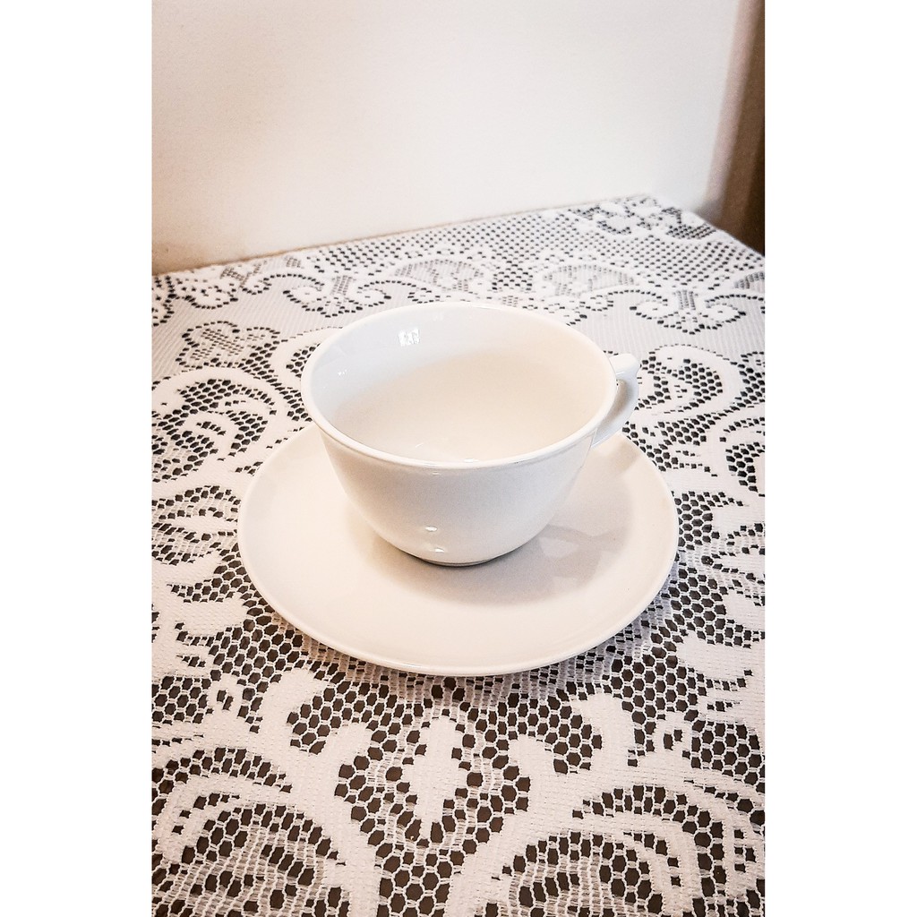 Cangkir Keramik Kopi Latte Art / Putih Polos Cangkir + Saucer