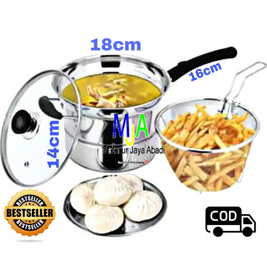 ( BISA COD ) PROMO BISTRO Panci Deep Fryer MultiFungsi 3in 1 Menggoreng / Merebus / Mengukus/Steamer
