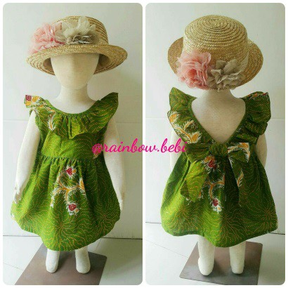 Dress Backless Anak Batik Hijau