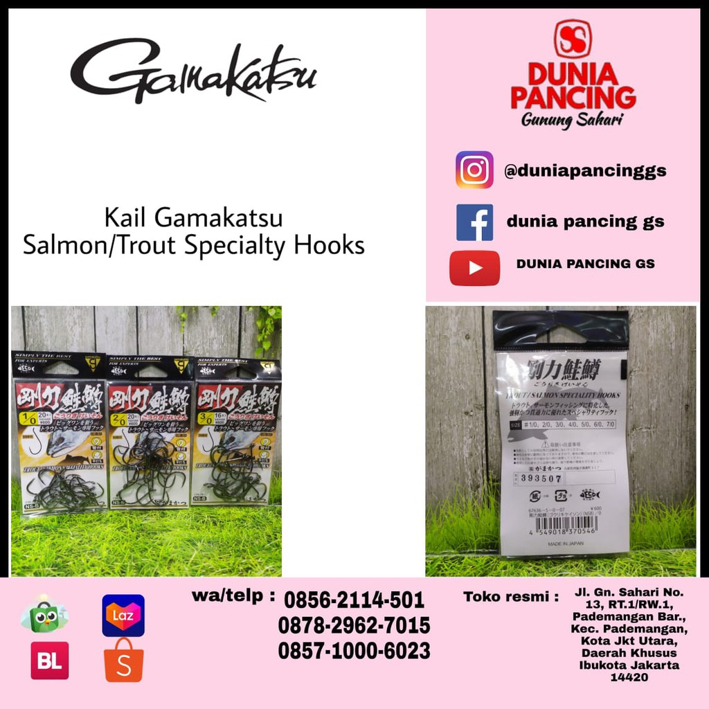 Kail gamakatsu trout/salmon specialty hooks Pilih Ukuran
