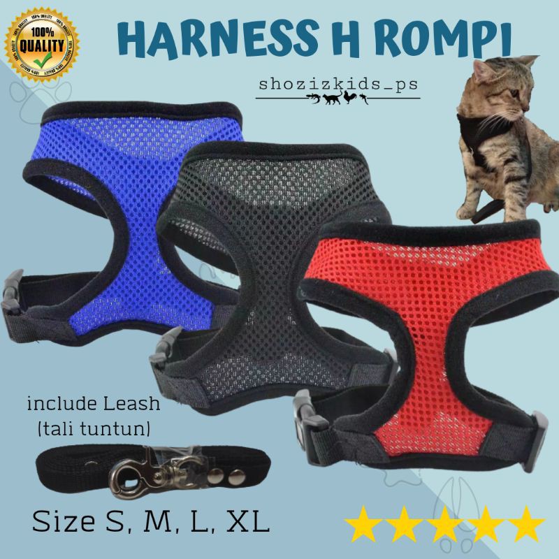 HARNESS ROMPI, HARNES H, HARNESS KUCING, MUSANG, ANJING, LEASH TALI TUNTUN KEKANG HEWAN H BAJU JALAN