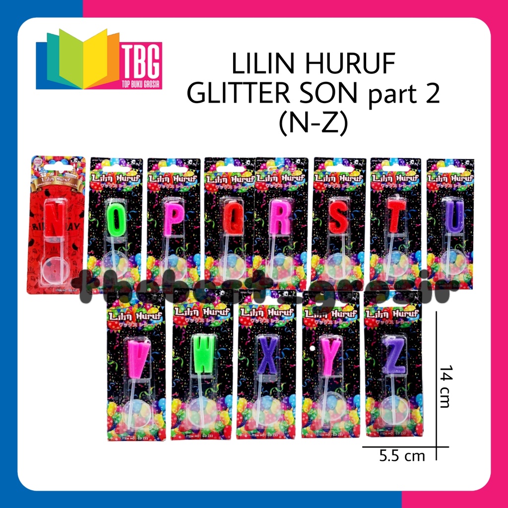 1 PCS LILIN HURUF GLITTER SON PART 2/ LILIN ULTAH/LILIN NAMA/LILIN HURUF U-Z /LILIN TART/LILIN WARNA