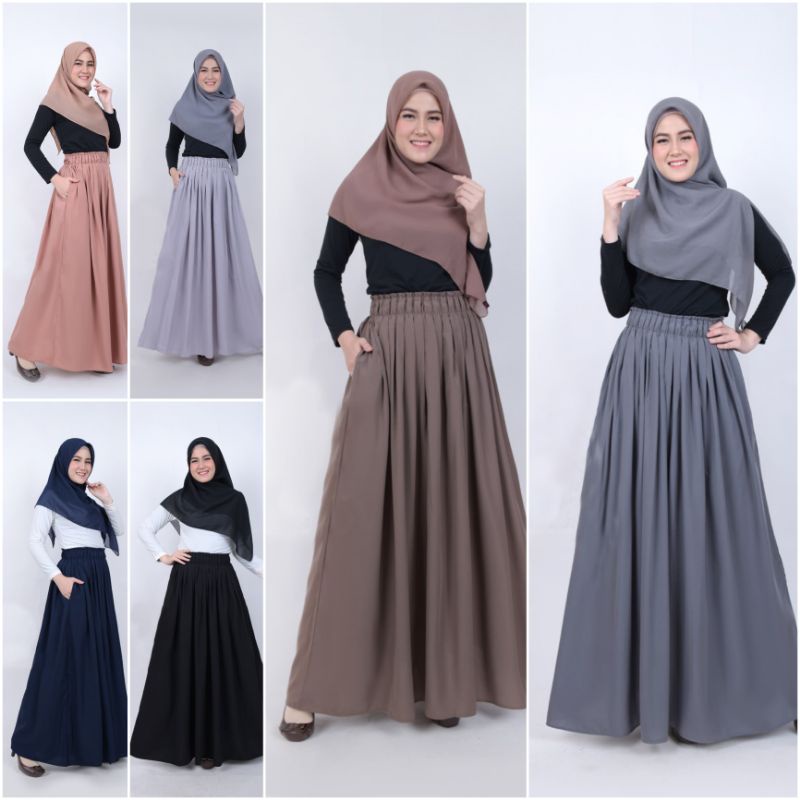 Rok panjang wanita bahan wolfis / rok woolpeach rempel polos / rok harian kerja / rok kuliah