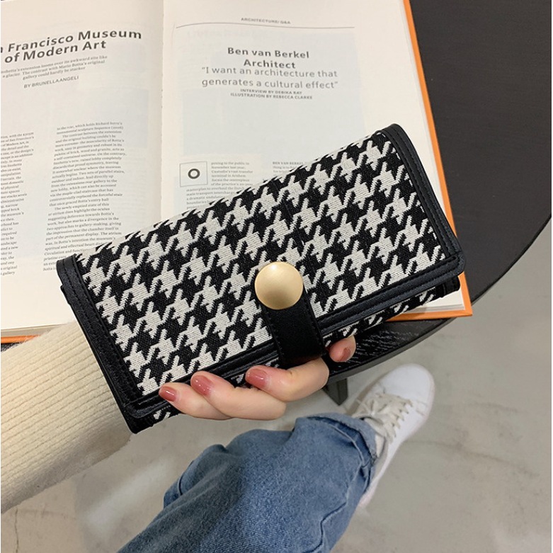 CHIKOISME - GOLDEN Dompet Lipat Motif Houndstooth Kancing Emas Cute Korean Style Zigzag mini wanita koin NR