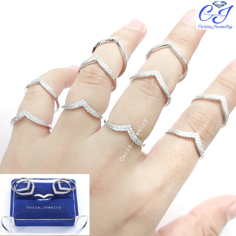 Cincin Perak Asli Silver Wanita 925 Lapis Emas Putih Model Cincin Fuji, Cincin Aurel , Cincin 2 layer - Perhiasan Perak Wanita Asli