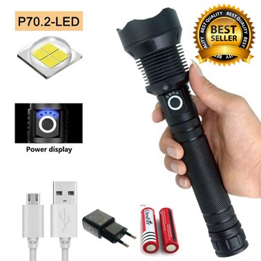 ORIGINAL Senter LED Flashlight USB Rechargeable XHP 70.2 Senter LED Waterproof Jarak 2000 Meter