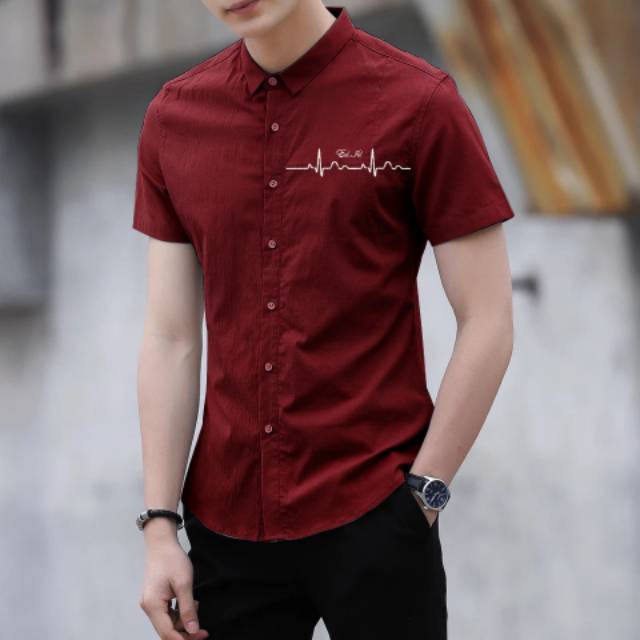 TOTOTAshop.kemeja PARROT pria slimfit LOGO BORDIR PREMIUM bahan katun stretch Lengan pendek