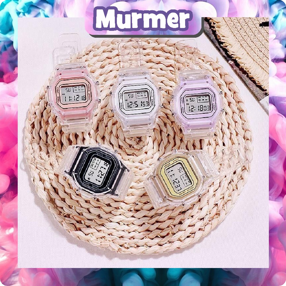 MurmerOfficial JT032 Jam Tangan Style Cewek Cowok Digital Transparan Square Dial Watch Korean Import
