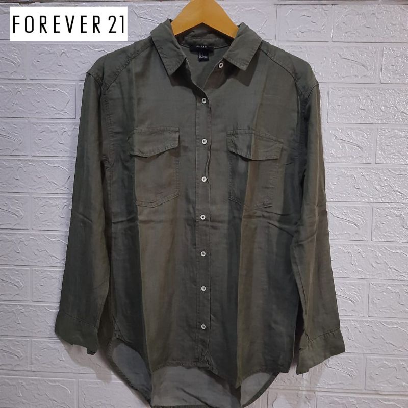 KEMEJA ATASAN WANITA BAHAN DENIM HIJAU ARMY