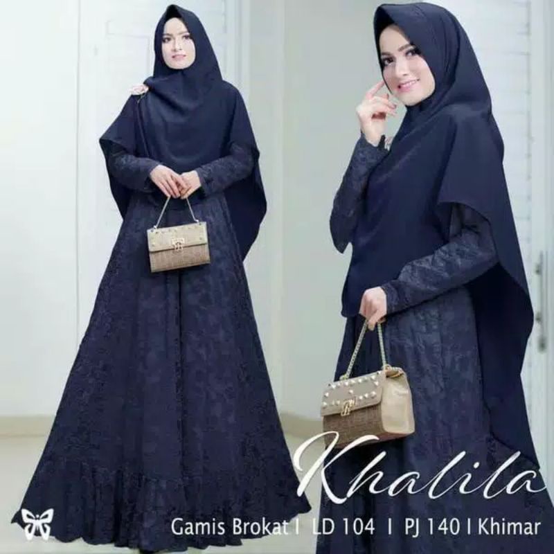 KHALILA  BRUKAT SYARI SET HIJAB | BAJU GAMIS WANITA MURAH TERLARIS | FASHION MUSLIM TERBARU