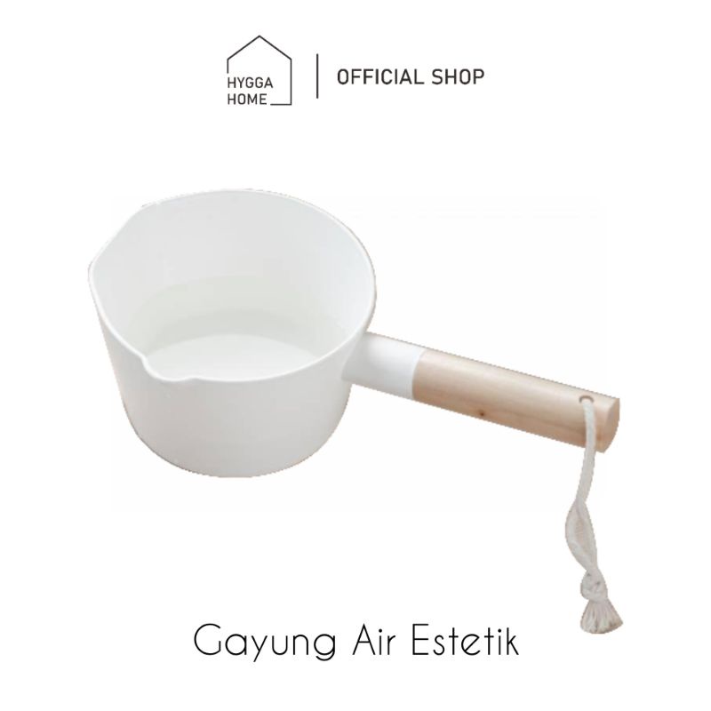 Gayung Air Putih Gagang Kayu/ Gayung Minimalis Estetik/ Gayung Mandi
